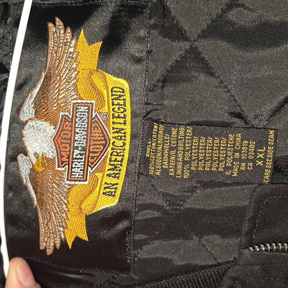 Vintage Harley-Davidson Black and Orange Quilted Bomber Moto Jacket XXL - Picture 9 of 16